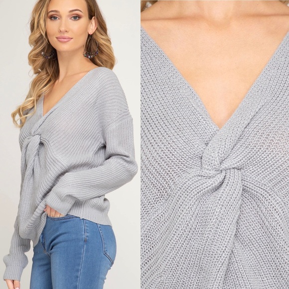 Front Twist Knit Sweater in Blue Gray - Picture 7 of 8